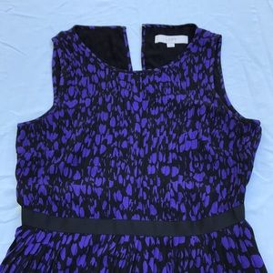 Loft Purple and Black Pleated Sleeveless Dress Size 6